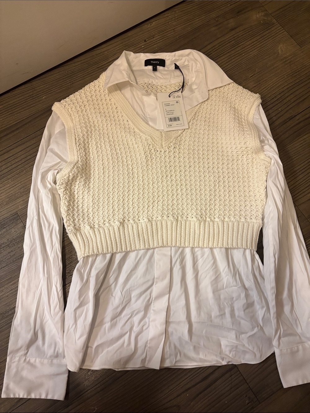 Theory Cream Knit V-Neck Sleeveless Sweater Vest